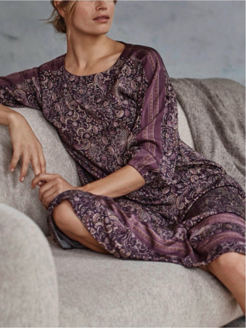 Pure J. JILL Purple Paisley Floral EcoVero Satin Maison Midi Dress Size 2X
